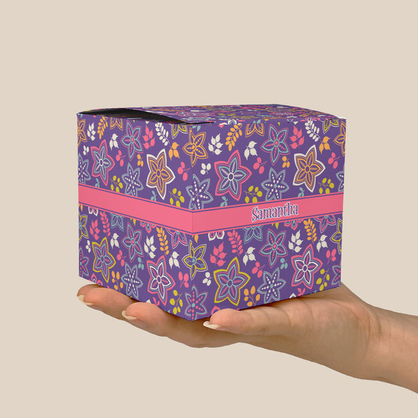 Simple Floral Cube Favor Gift Box - On Hand - Scale View