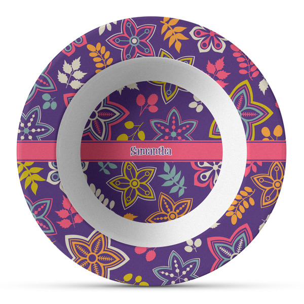 Custom Simple Floral Plastic Bowl - Microwave Safe - Composite Polymer (Personalized)