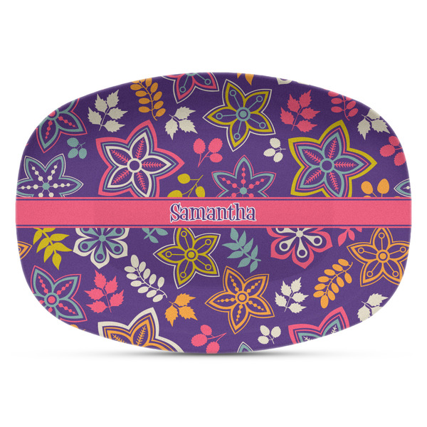 Custom Simple Floral Plastic Platter - Microwave & Oven Safe Composite Polymer (Personalized)