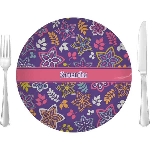 Custom Simple Floral Glass Lunch / Dinner Plate 10" (Personalized)