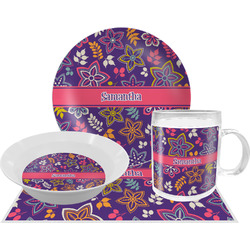 Simple Floral Dinner Set - Single 4 Pc Setting w/ Name or Text