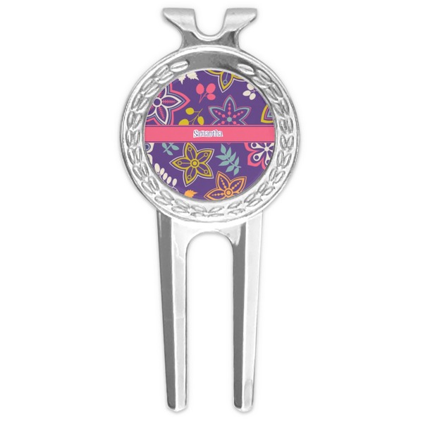 Custom Simple Floral Golf Divot Tool & Ball Marker (Personalized)