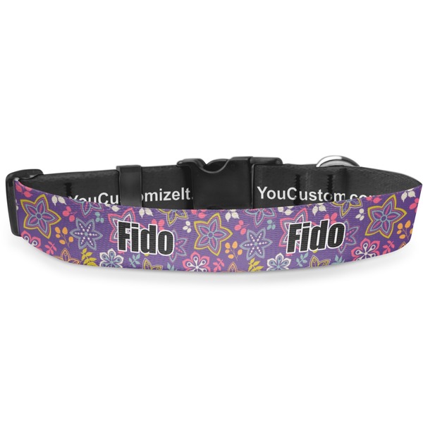 Custom Simple Floral Deluxe Dog Collar - Large (13" to 21") (Personalized)
