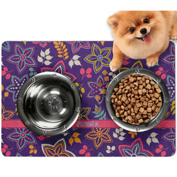 Simple Floral Dog Food Mat - Small w/ Name or Text