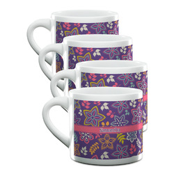 Simple Floral Double Shot Espresso Cups - Set of 4 (Personalized)
