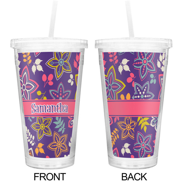 Simple Floral Double Wall Tumbler with Straw - Approval