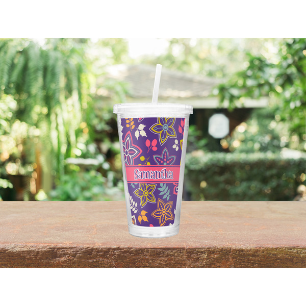 Simple Floral Double Wall Tumbler with Straw Lifestyle
