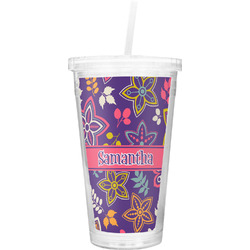Simple Floral Double Wall Tumbler with Straw (Personalized)