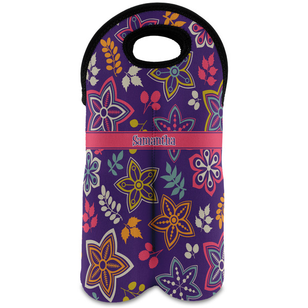 Custom Simple Floral Wine Tote Bag (2 Bottles) (Personalized)