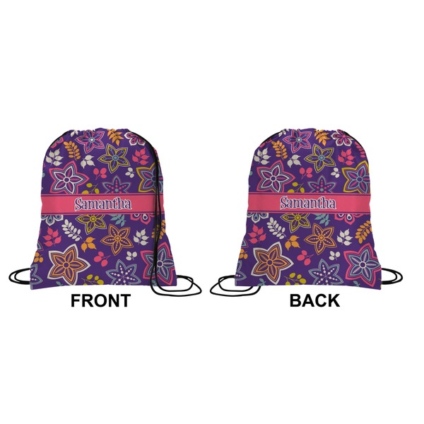 Simple Floral Drawstring Backpack Front & Back Small