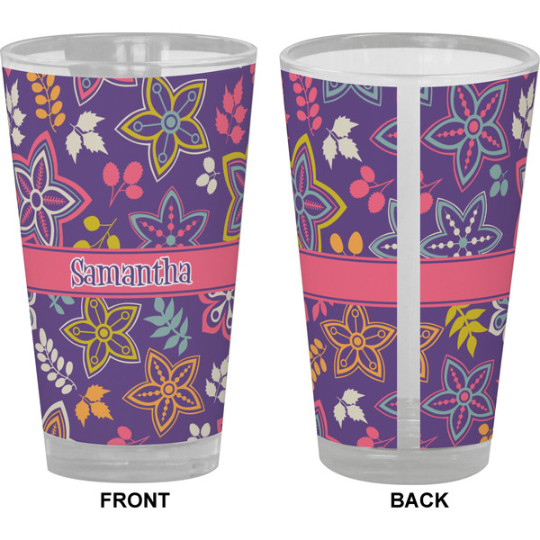 Simple Floral Pint Glass - Full Color - Front & Back Views