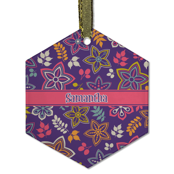 Simple Floral Frosted Glass Ornament - Hexagon