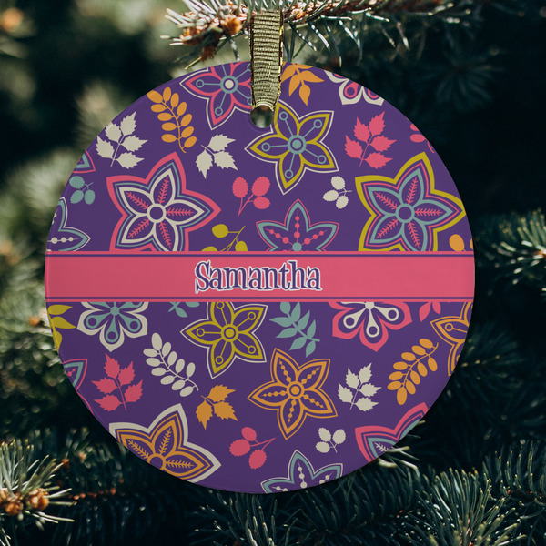 Simple Floral Frosted Glass Ornament - Round (Lifestyle)