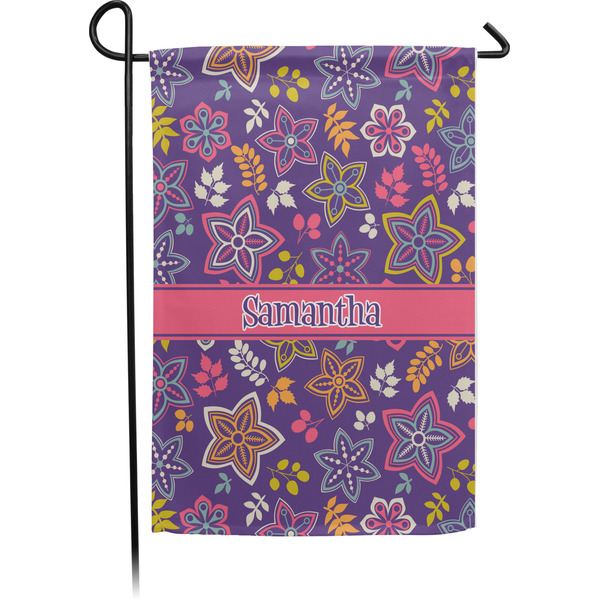 Custom Simple Floral Small Garden Flag - Single Sided w/ Name or Text
