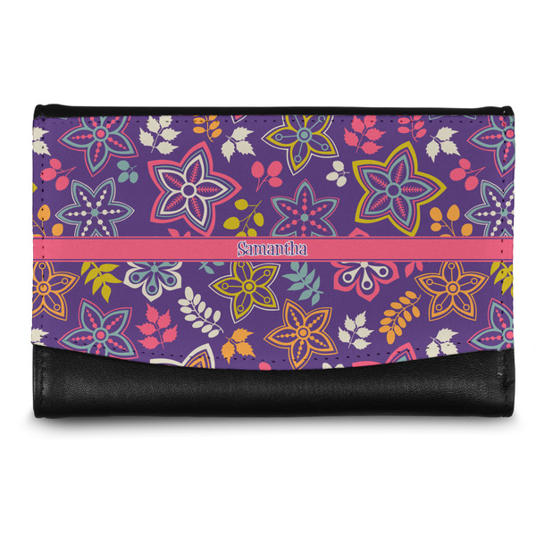 Custom Simple Floral Genuine Leather Women's Wallet - Small (Personalized)