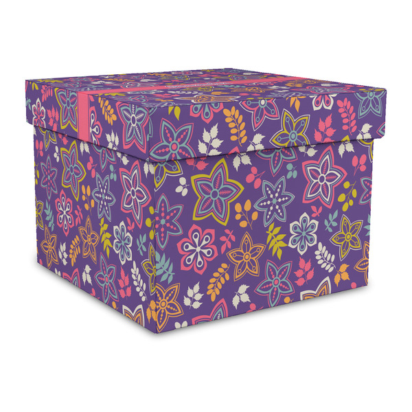 Custom Simple Floral Gift Box with Lid - Canvas Wrapped - Large (Personalized)