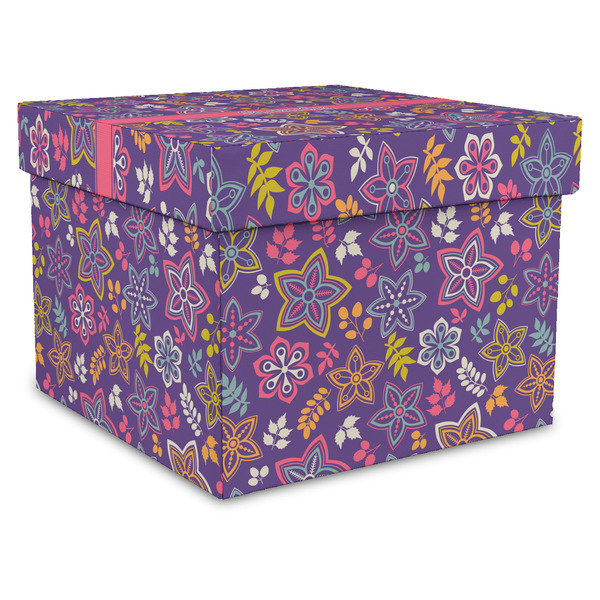 Custom Simple Floral Gift Box with Lid - Canvas Wrapped - X-Large (Personalized)
