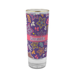 Simple Floral 2 oz Shot Glass - Glass with Gold Rim (Personalized)