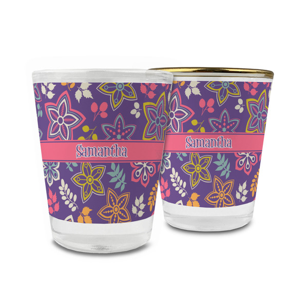 Custom Simple Floral Glass Shot Glass - 1.5 oz (Personalized)