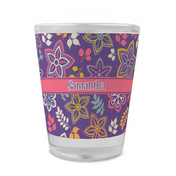 Custom Simple Floral Glass Shot Glass - 1.5 oz - Single (Personalized)