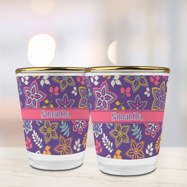 Simple Floral Glass Shot Glass - with gold rim - LIFESTYLE