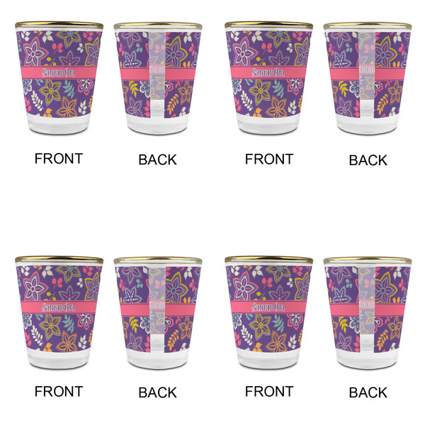 Simple Floral Glass Shot Glass - with gold rim - Set of 4 - APPROVAL