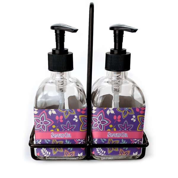 Custom Simple Floral Glass Soap & Lotion Bottle Set (Personalized)