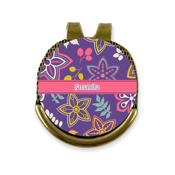 Custom Simple Floral Golf Ball Marker - Hat Clip - Gold
