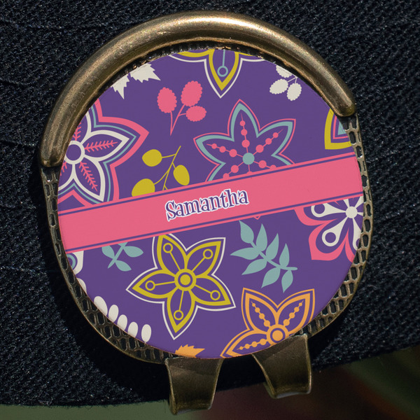 Simple Floral Golf Ball Marker Hat Clip - Gold - Close Up