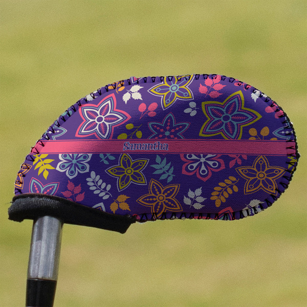 Custom Simple Floral Golf Club Iron Cover (Personalized)