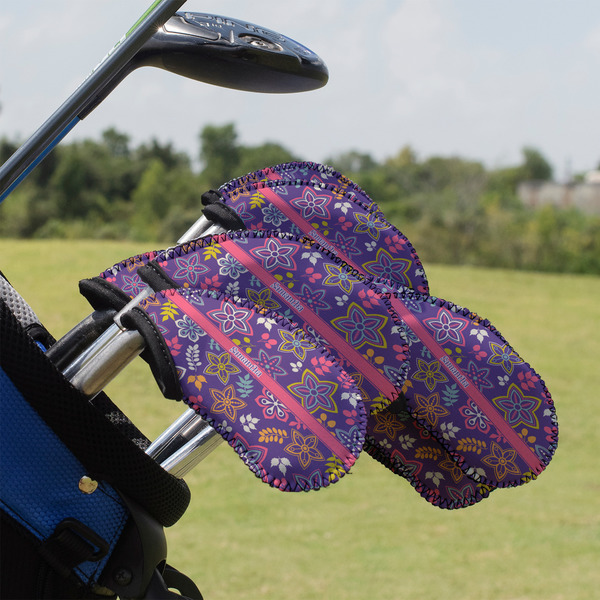 Custom Simple Floral Golf Club Iron Cover - Set of 9 (Personalized)