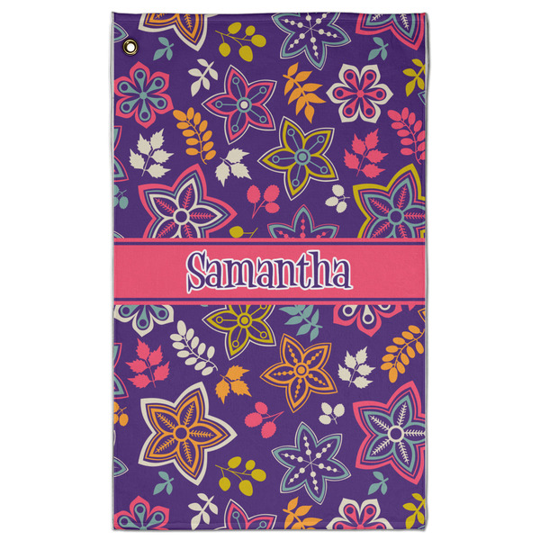 Custom Simple Floral Golf Towel - Poly-Cotton Blend - Large w/ Name or Text