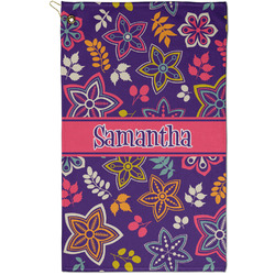 Simple Floral Golf Towel - Poly-Cotton Blend - Small w/ Name or Text