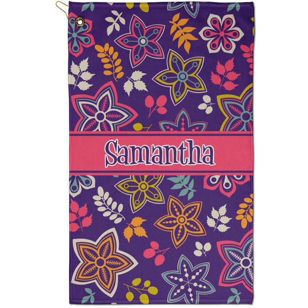 Custom Simple Floral Golf Towel - Poly-Cotton Blend - Small w/ Name or Text