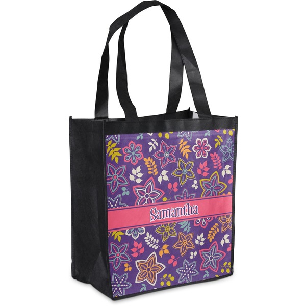 Custom Simple Floral Grocery Bag (Personalized)