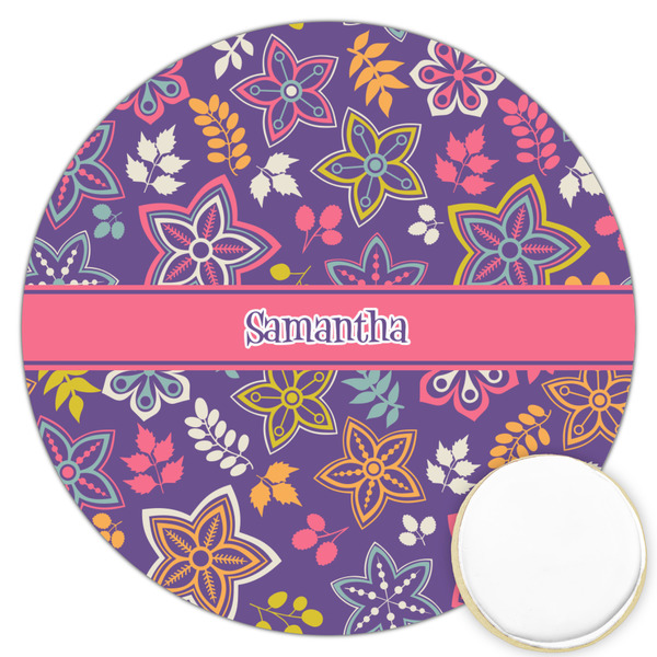 Custom Simple Floral Printed Cookie Topper - 3.25" (Personalized)