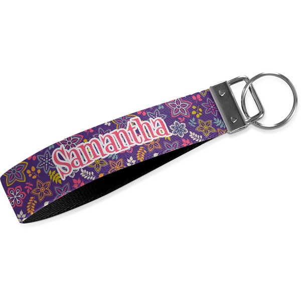 Custom Simple Floral Webbing Keychain Fob - Small (Personalized)