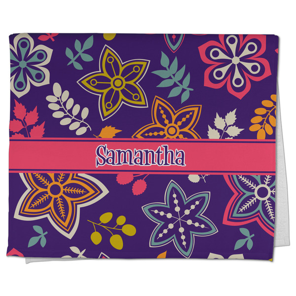 Custom Simple Floral Kitchen Towel - Poly Cotton w/ Name or Text