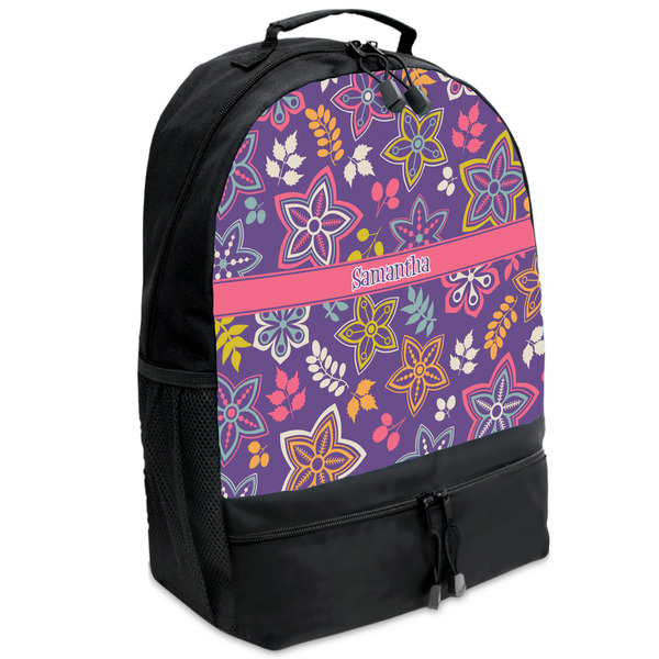 Custom Simple Floral Backpacks - Black (Personalized)