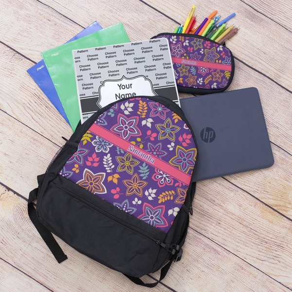 Simple Floral Large Backpack - Black - With Stuff