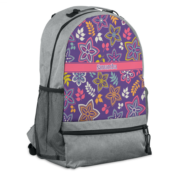 Custom Simple Floral Backpack - Grey (Personalized)
