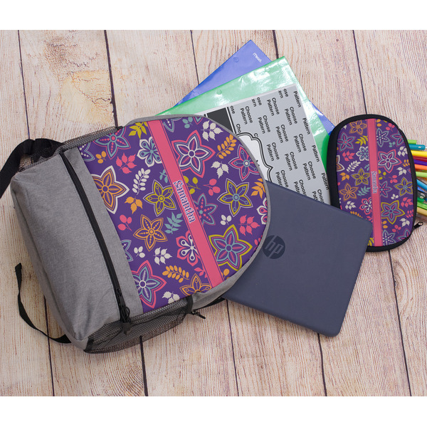 Simple Floral Large Backpack - Gray - With Stuff