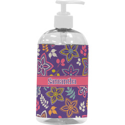 Simple Floral Plastic Soap / Lotion Dispenser (16 oz - Large - White) (Personalized)