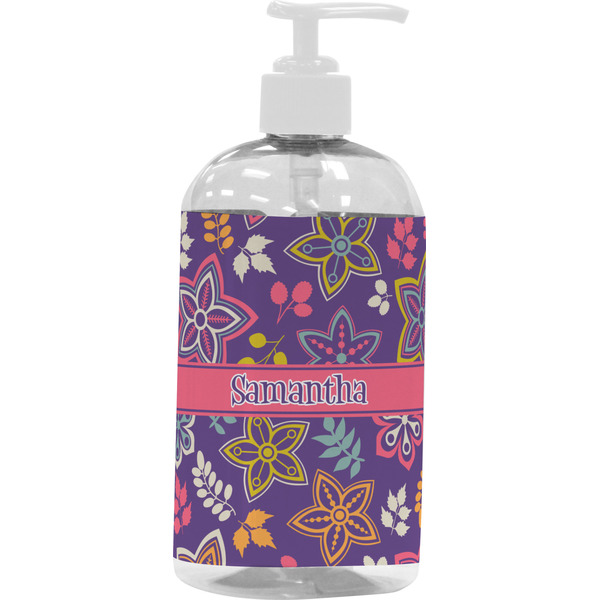 Custom Simple Floral Plastic Soap / Lotion Dispenser (16 oz - Large - White) (Personalized)