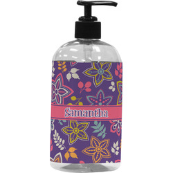 Simple Floral Plastic Soap / Lotion Dispenser (16 oz - Large - Black) (Personalized)