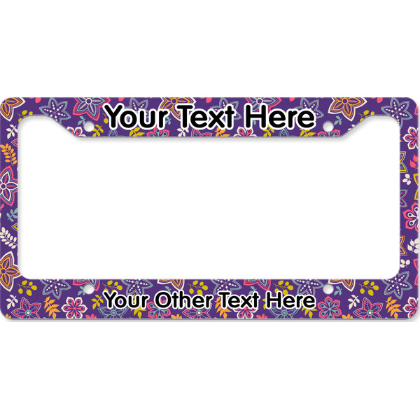 Custom Simple Floral License Plate Frame - Style B (Personalized)