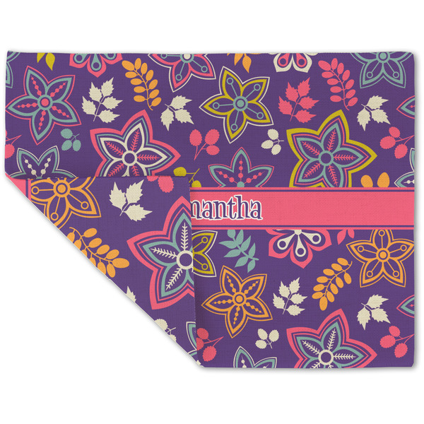 Custom Simple Floral Double-Sided Linen Placemat - Single w/ Name or Text
