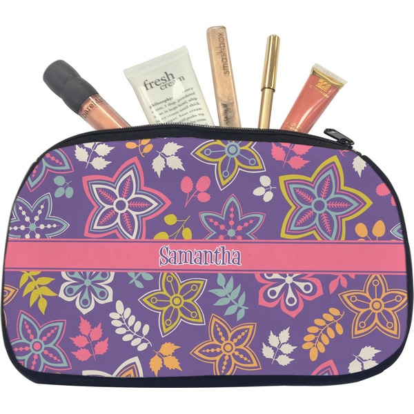 Custom Simple Floral Makeup / Cosmetic Bag - Medium (Personalized)