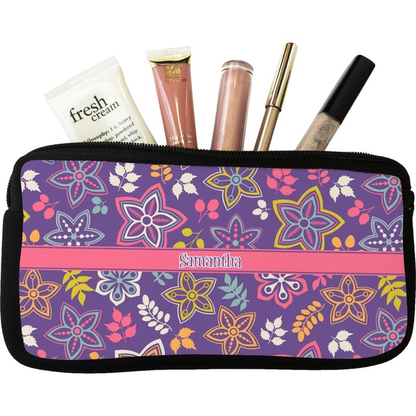 Custom Simple Floral Makeup / Cosmetic Bag - Small (Personalized)