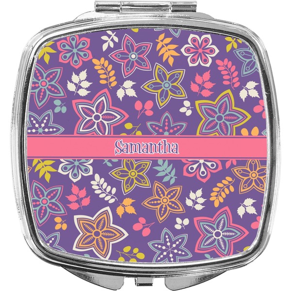 Custom Simple Floral Compact Makeup Mirror (Personalized)
